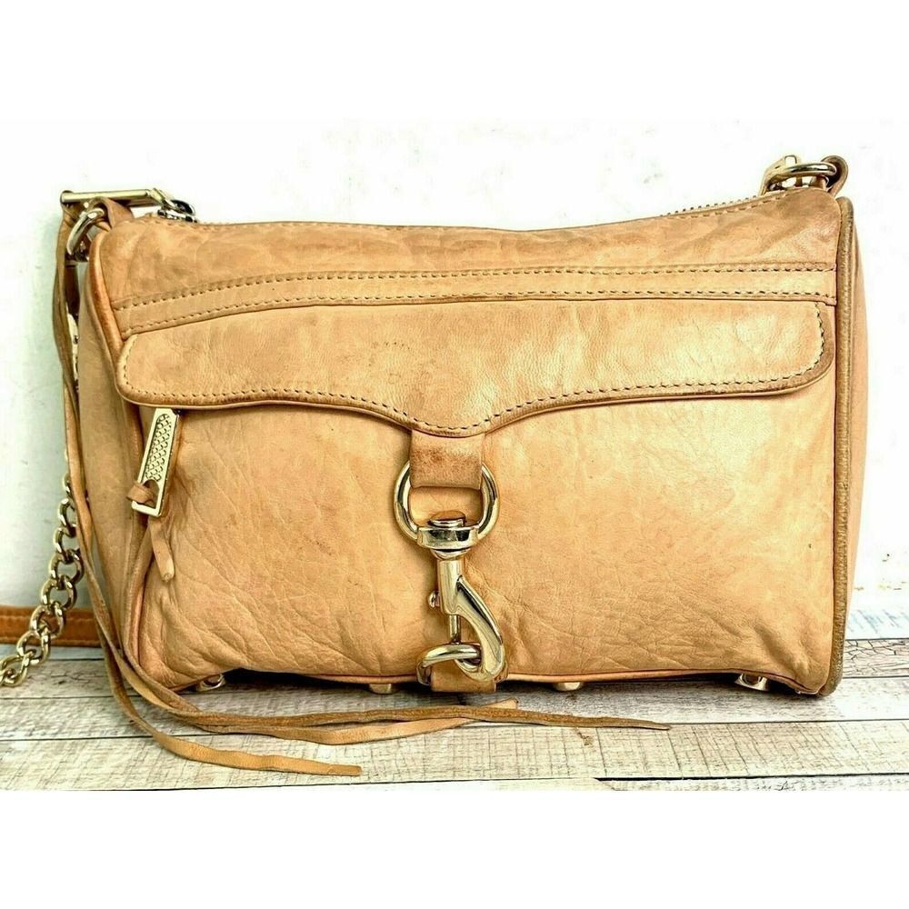 Rebecca Minkoff LIGHT TAN BROWN GENUINE LEATHER CHAIN STRAP SHOULDER BAG X-BODY